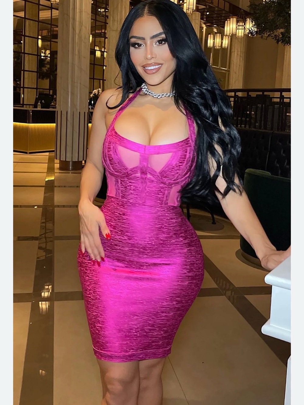 NWT Fashion Nova Marlen metallic dress pink - Picture 2 of 8